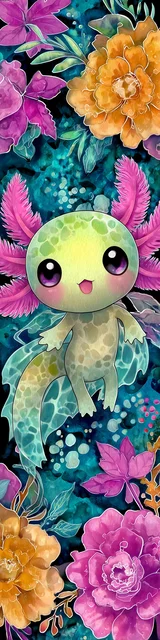 Free kawaii axolotl bookmark featuring a cute kawaii axolotl